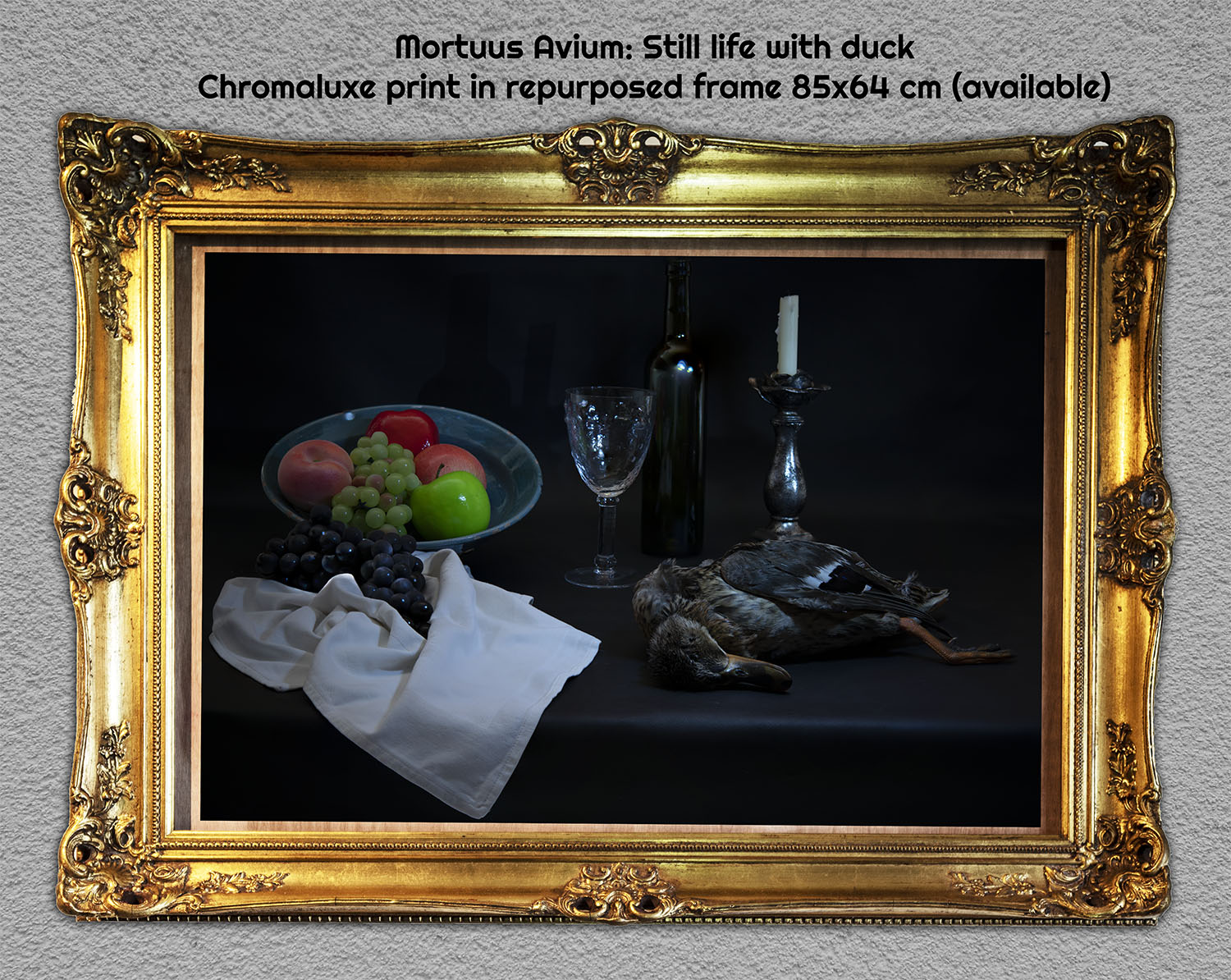 'Still life with duck' 85x64cm Chromaluxe print in repurposed classic frame